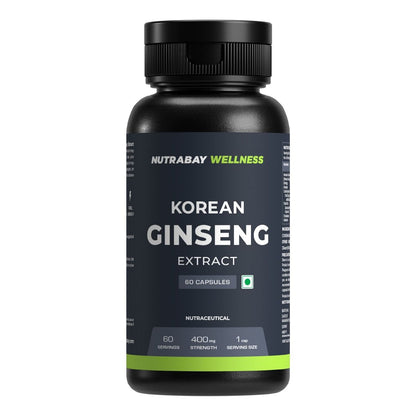 Nutrabay Wellness Korean Ginseng Extract Panax Ginseng  Support Vitality Stamina Energy Mental Health  Performance - 400Mg 60 Veg Capsules