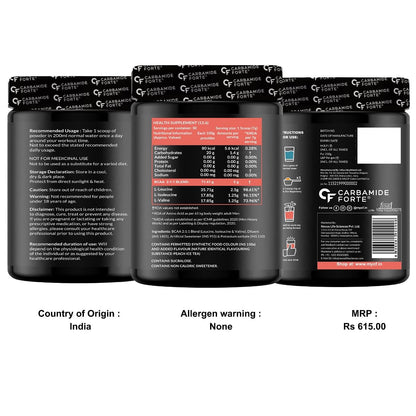 Carbamide Forte BCAA 5000mg Supplement, 7g Serving, 2:1:1 Ratio, Muscle Growth & Recovery, Peach Ice Tea Flavour, 210g.