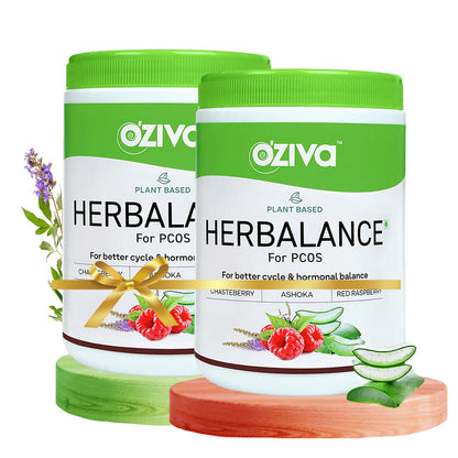 Oziva Plant-Based Herbalance for PCOS: Myo-Inositol, Chasteberry, Shatavari. Promotes better cycle & hormonal balance.