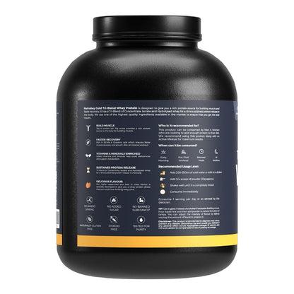 Nutrabay Gold Tri Blend Whey Protein Powder Hydrolyzed Isolate  Concentrate - 25g Protein 5.5g BCAA - 2Kg Kesar Badam Pista