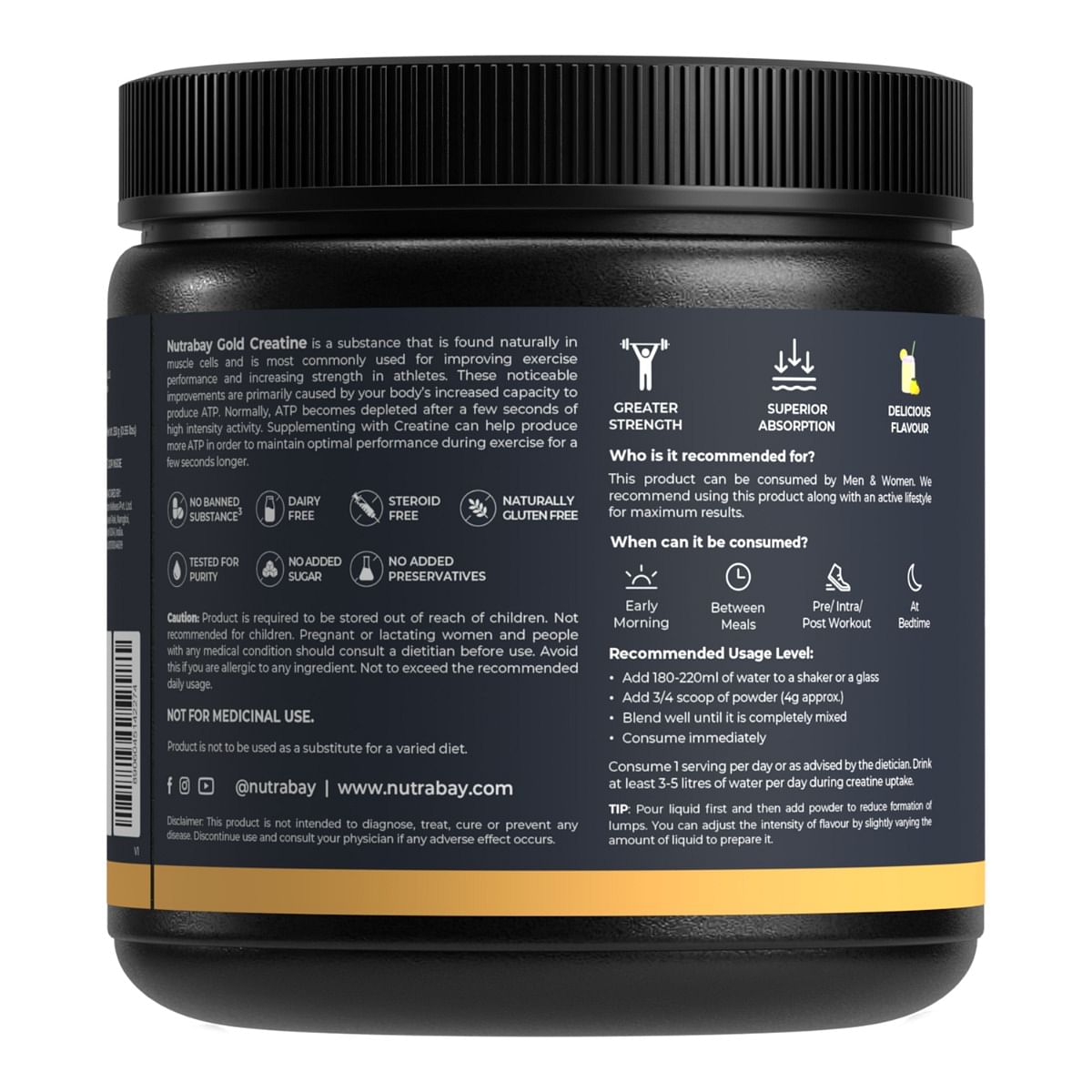 Nutrabay Gold Micronised Creatine Monohydrate 250g  62 Serving  Lemon Flavor  Greater Strength