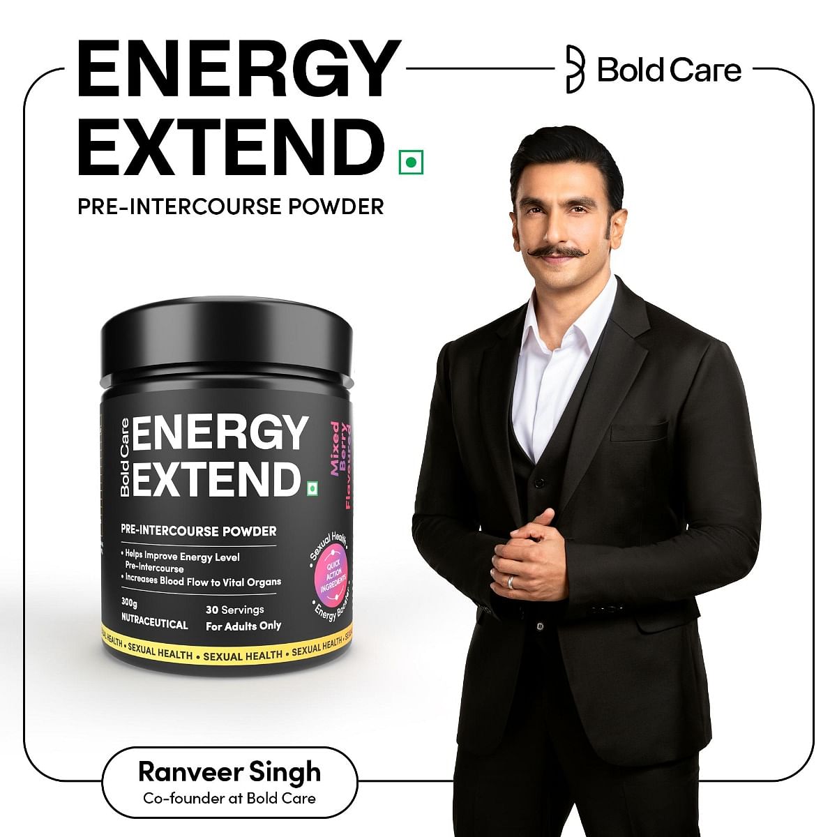 Bold Care Energy Extend Elixir - Pre-intercourse Powder Quickly Boosts Energy Level Increases Blood Flow to Vital Organs Mixed Berry Flavour