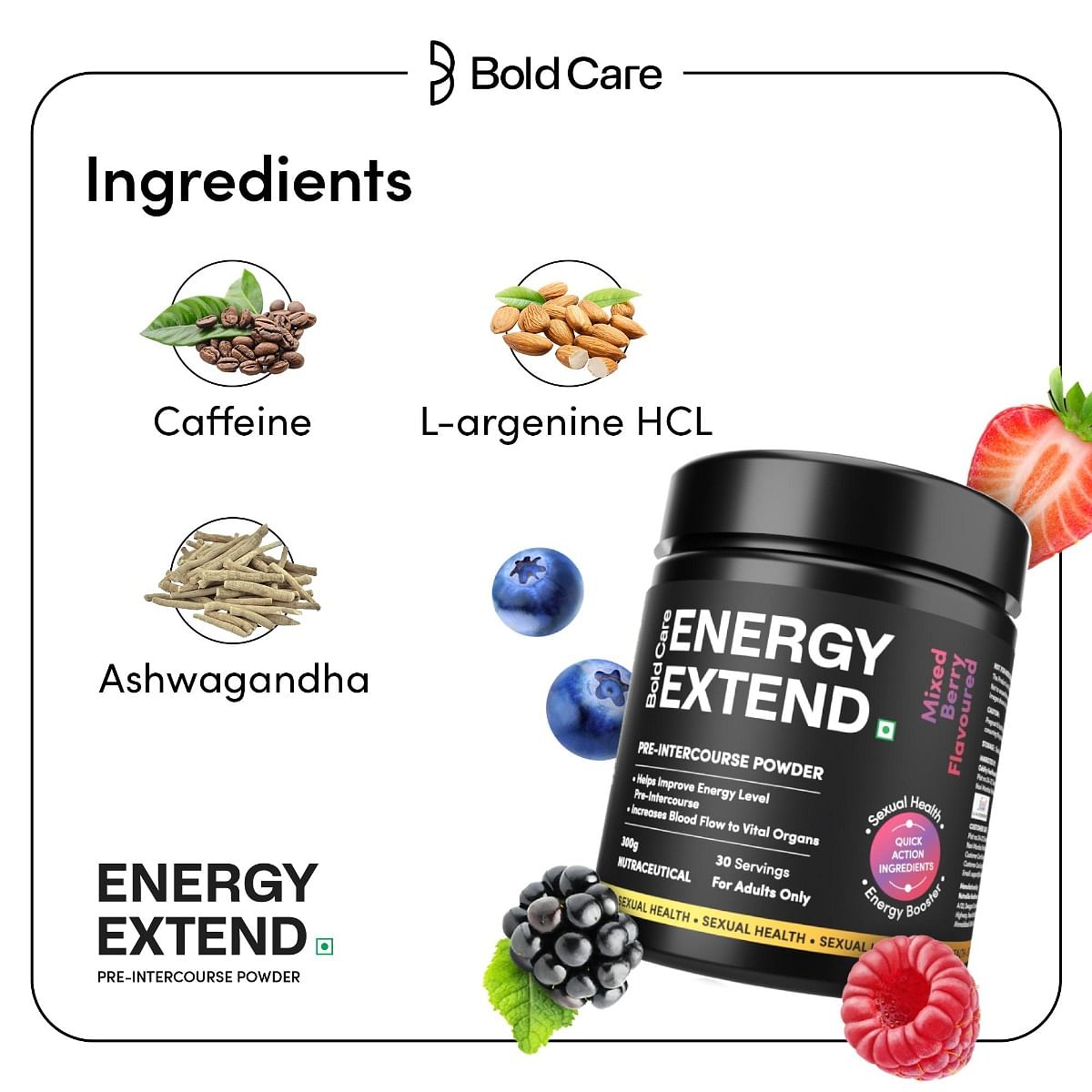 Bold Care Energy Extend Elixir - Pre-intercourse Powder Quickly Boosts Energy Level Increases Blood Flow to Vital Organs Mixed Berry Flavour