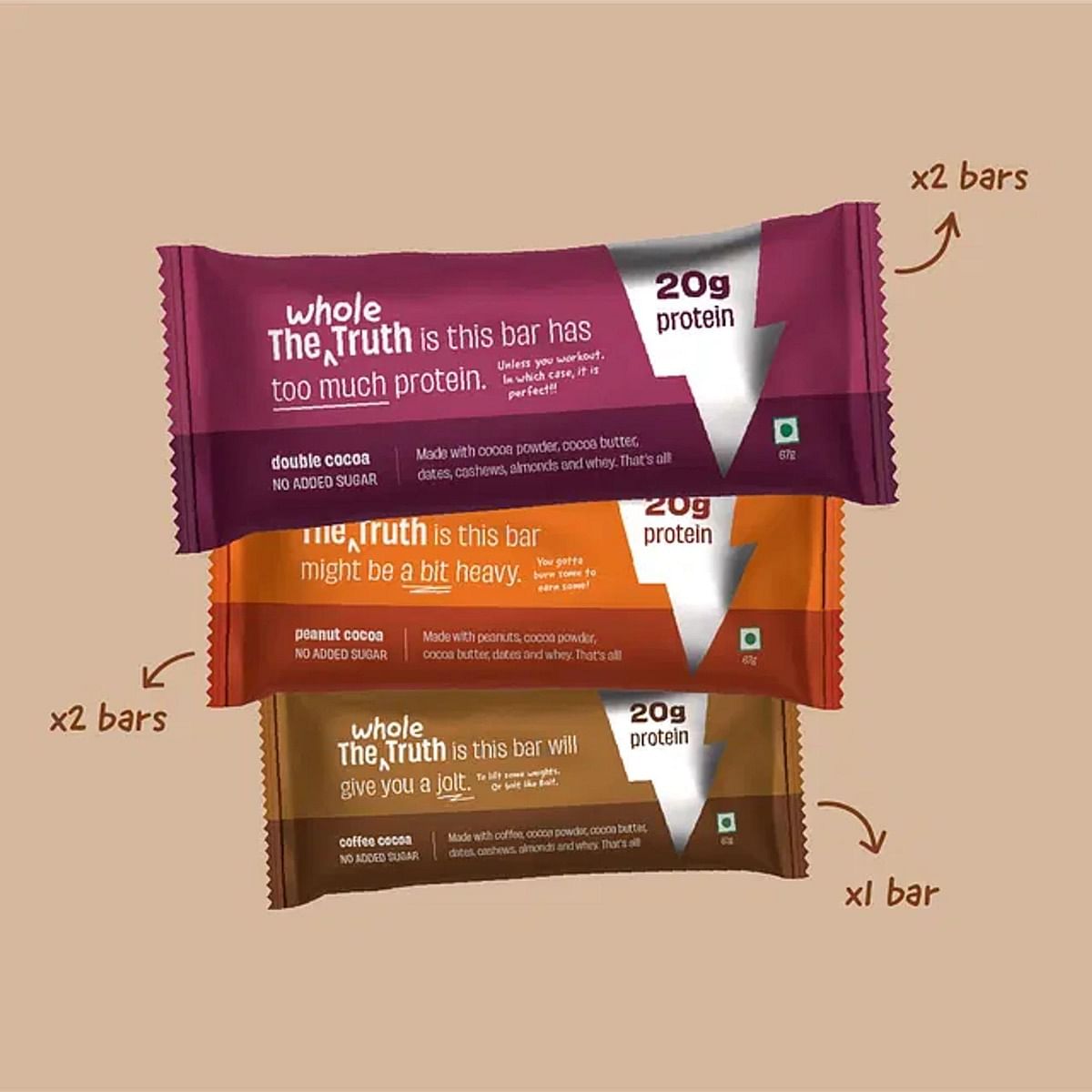The Whole Truth - High Protein All in One 20g Protein Bar - Pack of 5 x 67g each - No Added Sugar - No Preservatives - No Artificial Flavours - All Natural