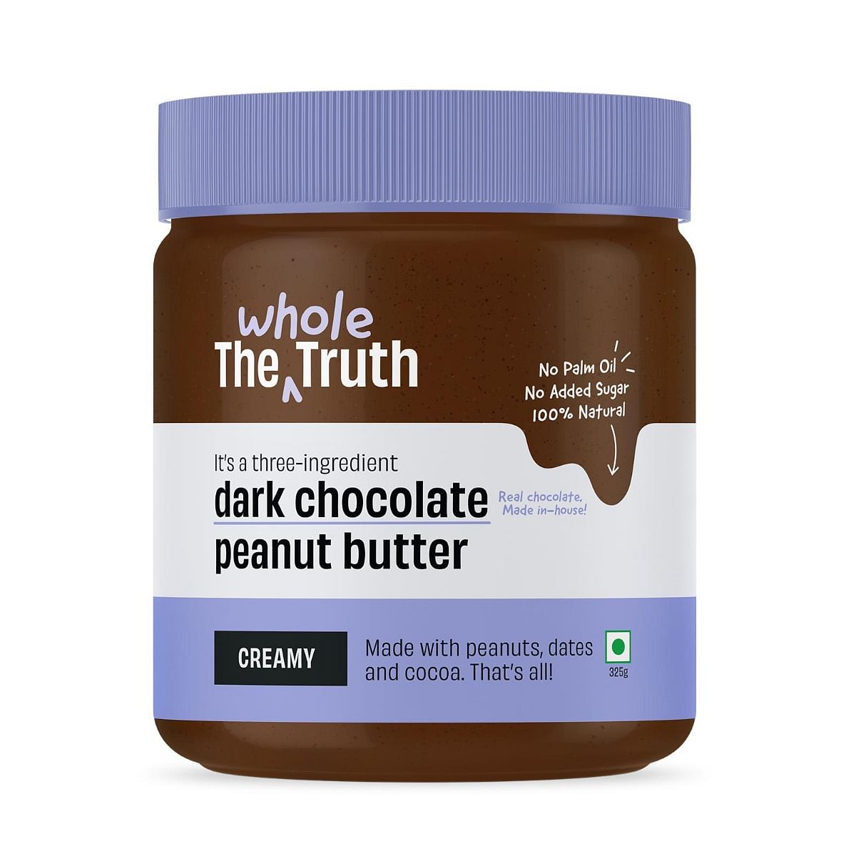 The Whole Truth Dark Chocolate Peanut Butter 325g, Creamy, No Added Sugar, Vegan, Gluten Free, No Preservatives, 100% Natural