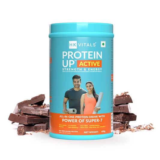 HealthKart HK Vitals ProteinUp Active All in one triple blend protein for Strength Immunity and Stress-Relief Chocolate 400 g  0.88 lb