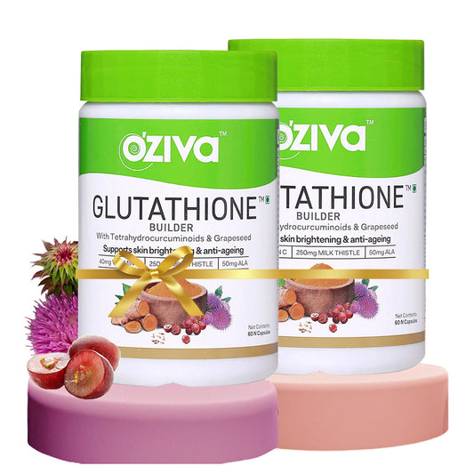 Oziva Glutathione Builder 60 Capsules: Hydration, Skin Brightening, Antioxidant, Vitamins, Grapeseed, Milk Thistle - Pack of 2