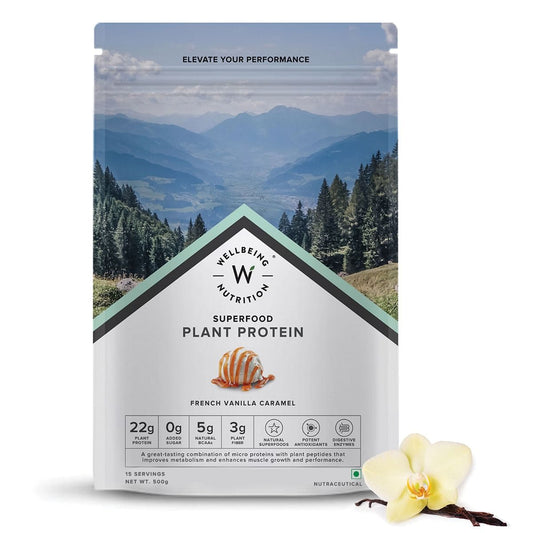 Wellbeing Nutrition Organic Vegan Plant Protein Isolate Vanilla Caramel - 500gm