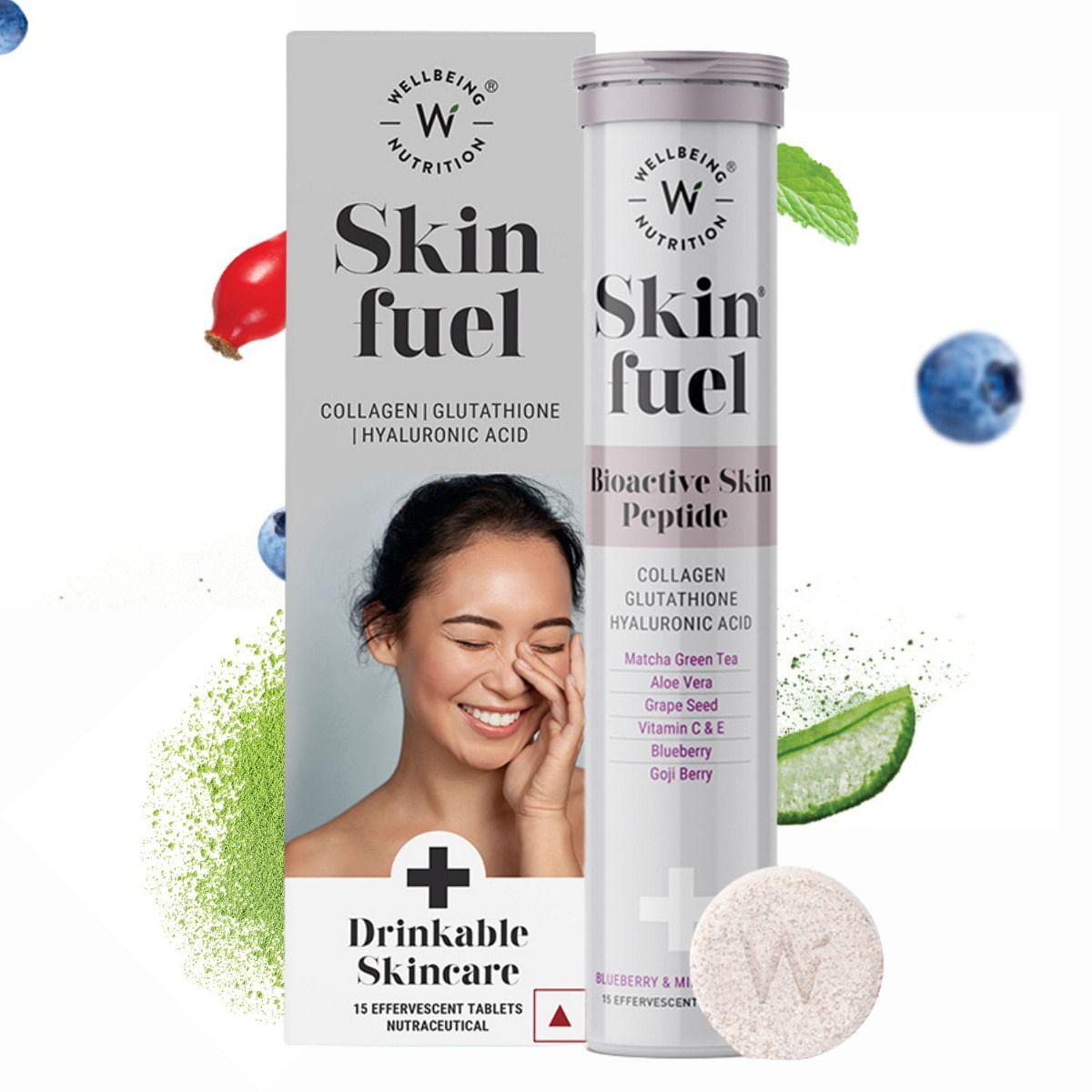 Wellbeing Nutrition Skin Fuel Tablets: Japanese Collagen, L-Glutathione, Hyaluronic Acid, Antioxidants for Skin Radiance & Hydration - Pack of 1