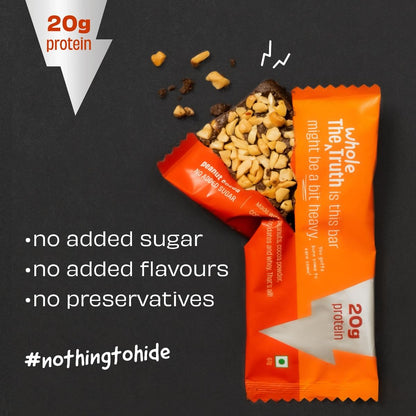 The Whole Truth - High Protein Peanut Cocoa 20g Protein Bar - Pack of 5 x 67g each - No Added Sugar - No Preservatives - No Artificial Flavours - All Natural