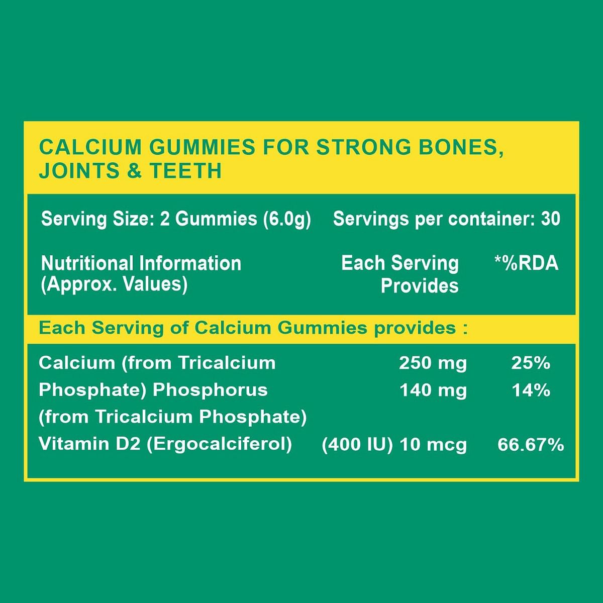 Carbamide Forte Calcium with Vitamin D Gummies for Men & Women - Stronger Bones, Joints, Teeth, Immunity - Mango & Strawberry - 60 Veg Gummies