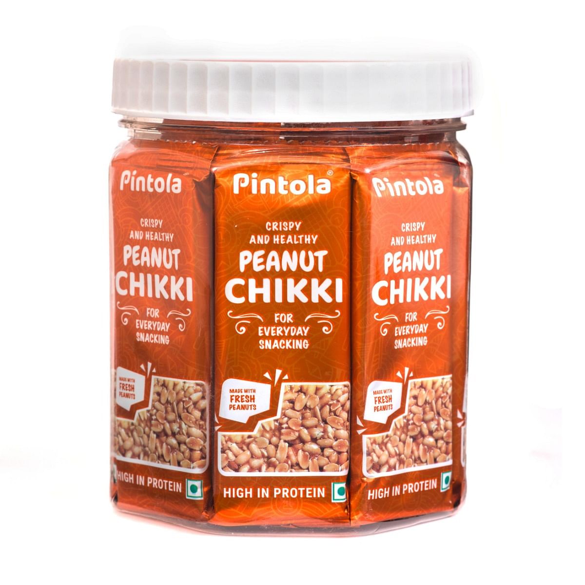 Pintola Peanut Chikki Jar Gajak - Pack of 24 pcs 100 Natural Peanut Chikki Jaggery No Preservatives Gluten Free High in Protein Indian Sweets Nutritious Chikki 28g Each x 24N  672g