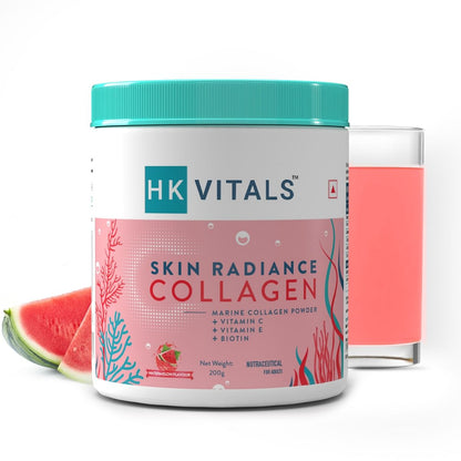 HealthKart HK Vitals Skin Radiance Collagen Powder Marine Collagen Watermelon 200 g Collagen Supplements for Women  Men with Biotin Vitamin C E Sodium Hyaluronate for Healthy Skin Hair  Nails