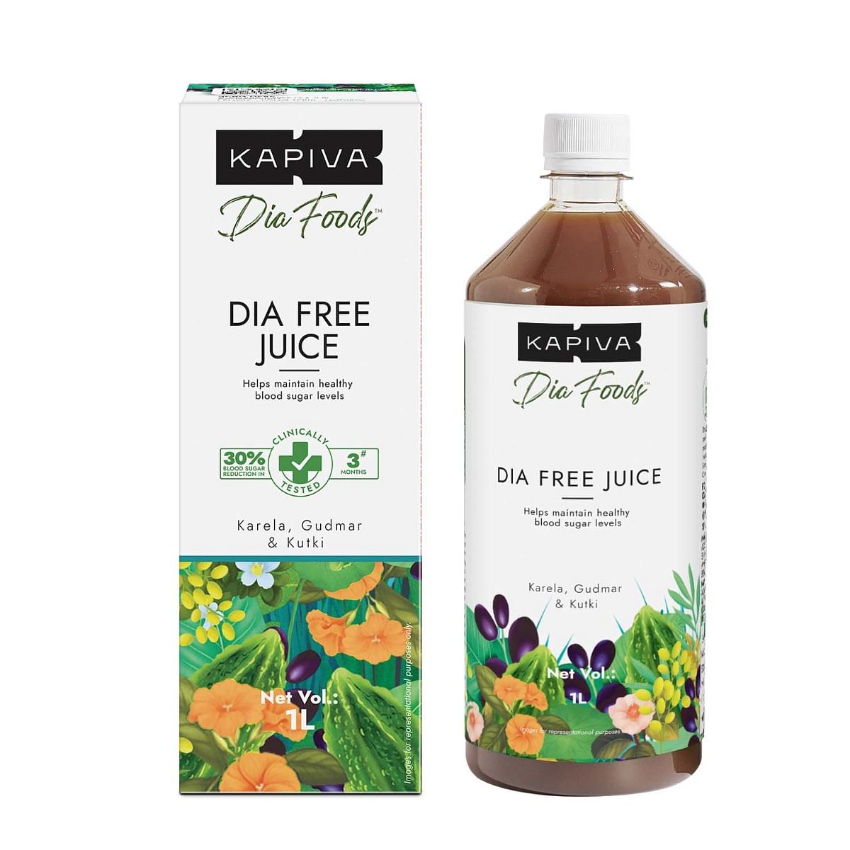 Kapiva Dia Free Juice 1L 1 month pack  For Holistic Diabetes Care  Amla Karela Jamun Guduchi  7 More   11 potent herbs