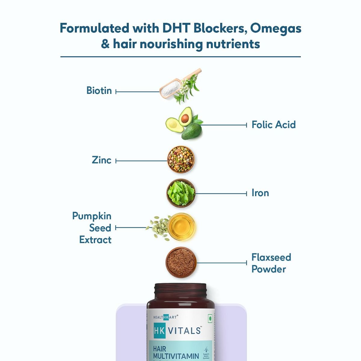 HealthKart HK Vitals Hair Vitamin with DHT Blockers Omega  Biotin Supports Keratin Synthesis  Helps Reduce Hair Fall 60 Multivitamin Capsules