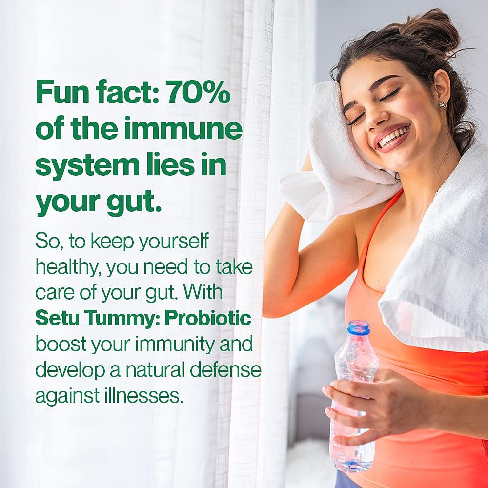 Setu Tummy Probiotic - 30 Capsules, 9 strains, 20 Billion CFUs, Lactobacillus, Bifidobacterium, Better Immunity, Gut Health, Reduced Gas.