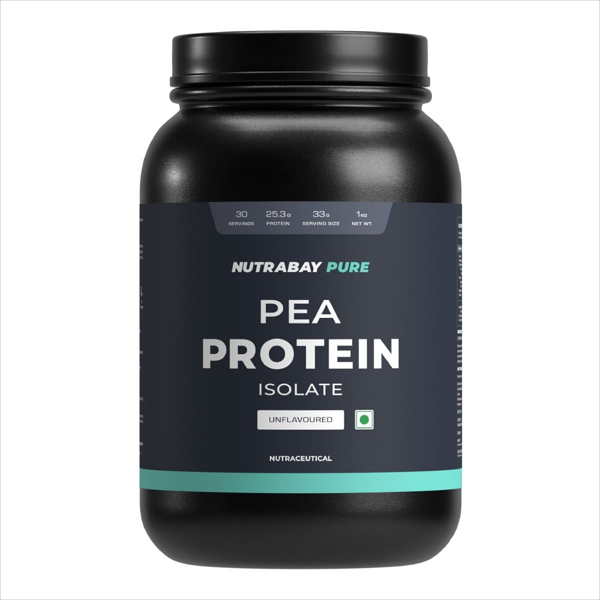 Nutrabay Pure Pea Protein Isolate 1kg  30 Servings  25.3g Protein  Unflavoured  Build Muscle  Fast Recovery