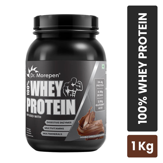 Dr. Morepen 100 Whey Protein infused with Digestive Enzymes Multivitamins  Multiminerals in Double Chocolate Flavour  - 1kg