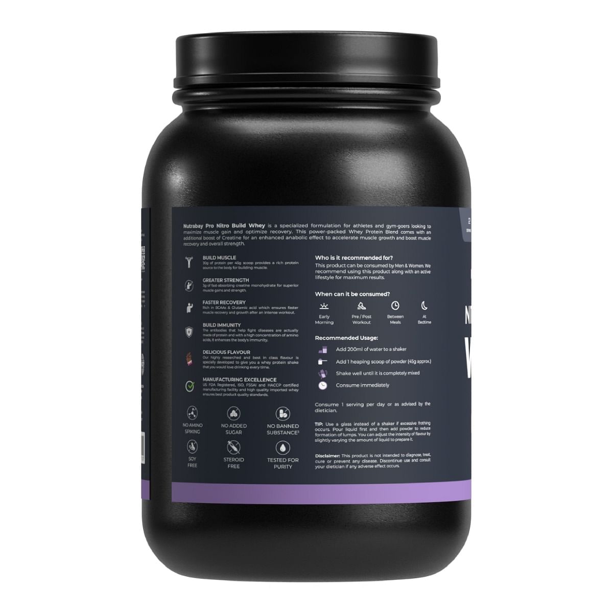 Nutrabay Pro Nitro Build Whey Protein 30g, 3g Creatine, 6.4g BCAA, Muscle Growth, Recovery, Gym Supplement, 1Kg Rich Milk Chocolate.