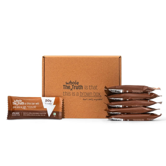 The Whole Truth High Protein Coffee Cocoa Bars, 20g Protein, Pack of 5 x 67g, No Added Sugar, Preservatives, or Artificial Flavours, All Natural.