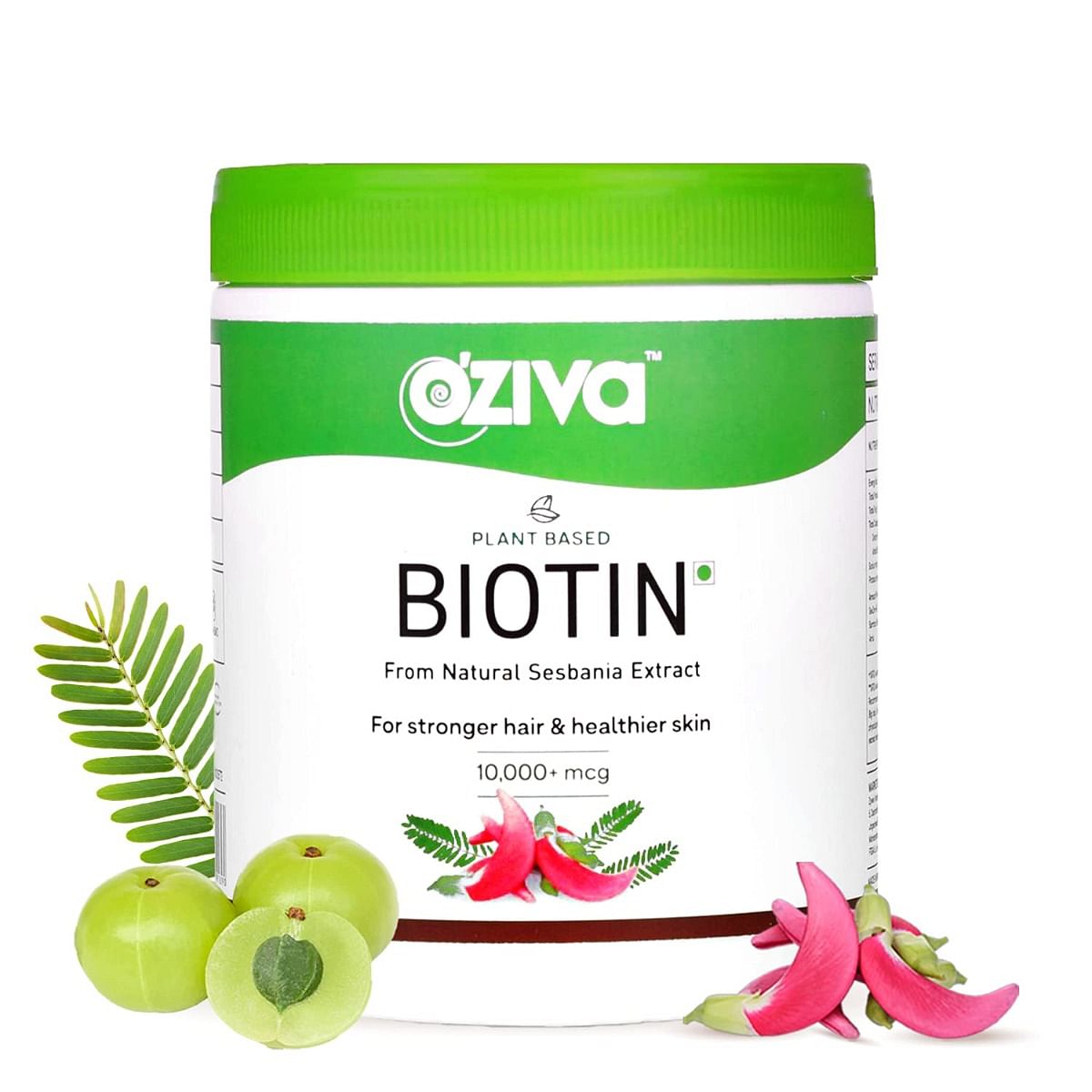 OZiva Plant Based Collagen Builder 250g & Biotin 10000 mcg with Sesbania Agati Extract for Stronger Hair & Healthier Skin 125g Combo Pack