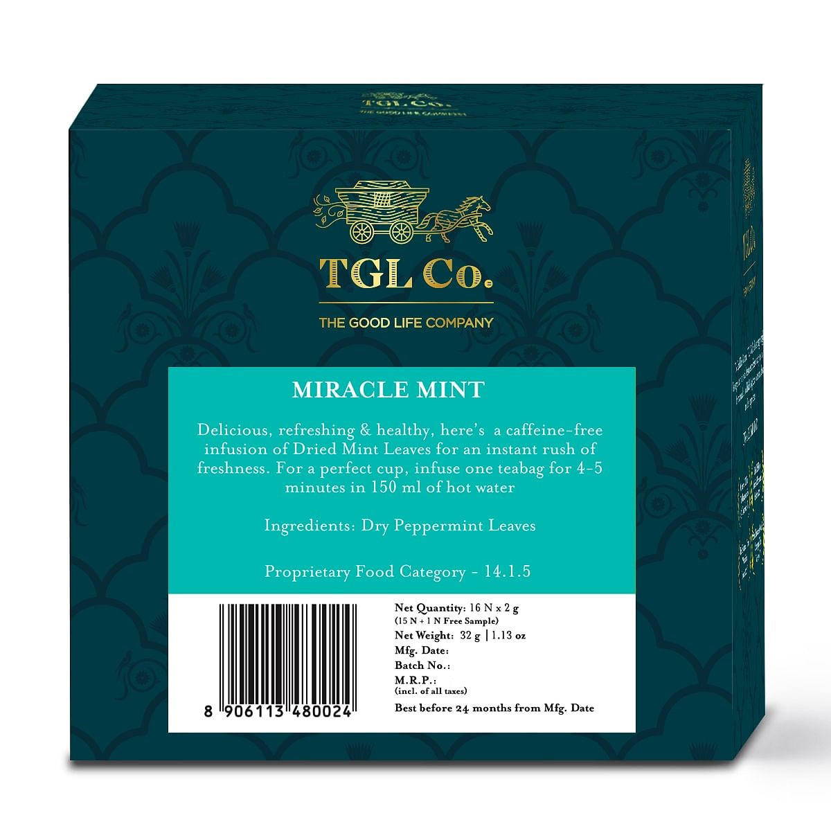 TGL Co. Miracle Mint Tea Herbal Tea 16 Tea Bags