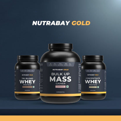 Nutrabay Gold Bulk Up Mass Gainer: 30g Protein, Digestive Enzymes, Vitamins & Minerals, 3kg Strawberry.