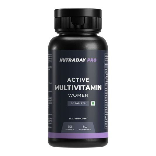 Nutrabay Pro Active Multivitamin for Women - 100% RDA of Iron, Vitamins A, B5, B6, C, D, E, K, Multiminerals for Immunity, Hair, Skin, Bones - 60 Veg Tablets