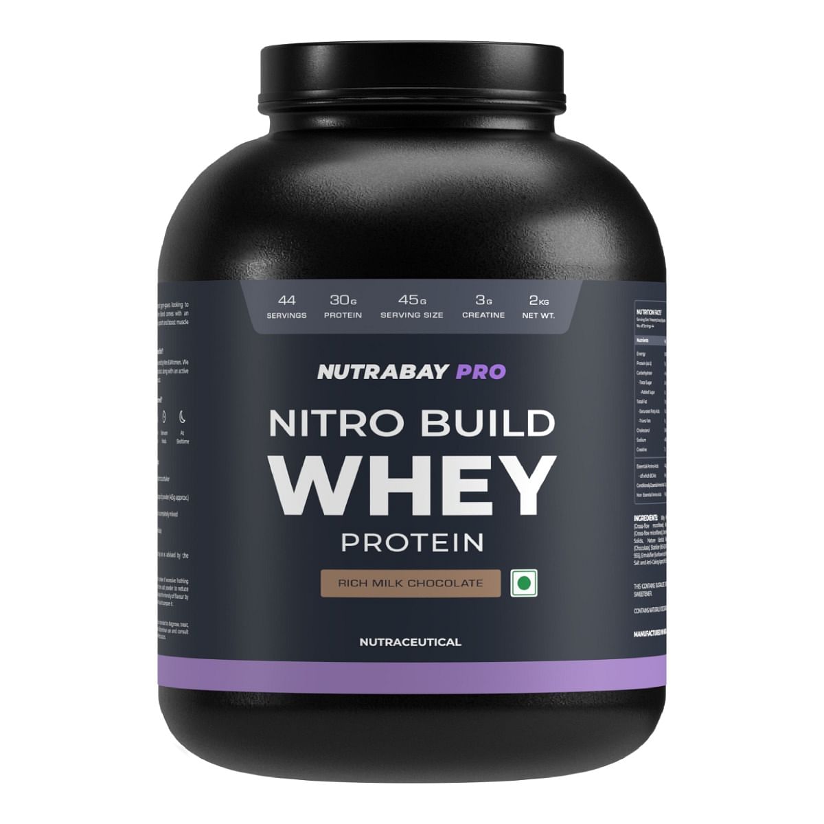 Nutrabay Pro Nitro Build Whey Protein: 30g Protein, 3g Creatine, 6.4g BCAA, Muscle Growth, Recovery, Gym Supplement, 2Kg Rich Milk Chocolate.