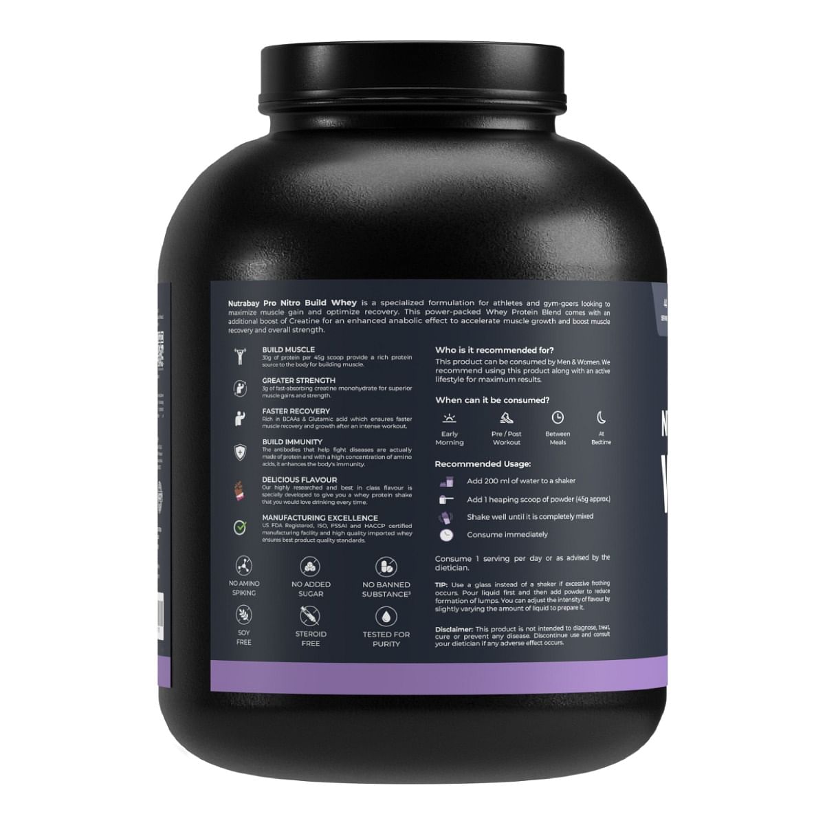 Nutrabay Pro Nitro Build Whey Protein: 30g Protein, 3g Creatine, 6.4g BCAA, Muscle Growth, Recovery, Gym Supplement, 2Kg Rich Milk Chocolate.