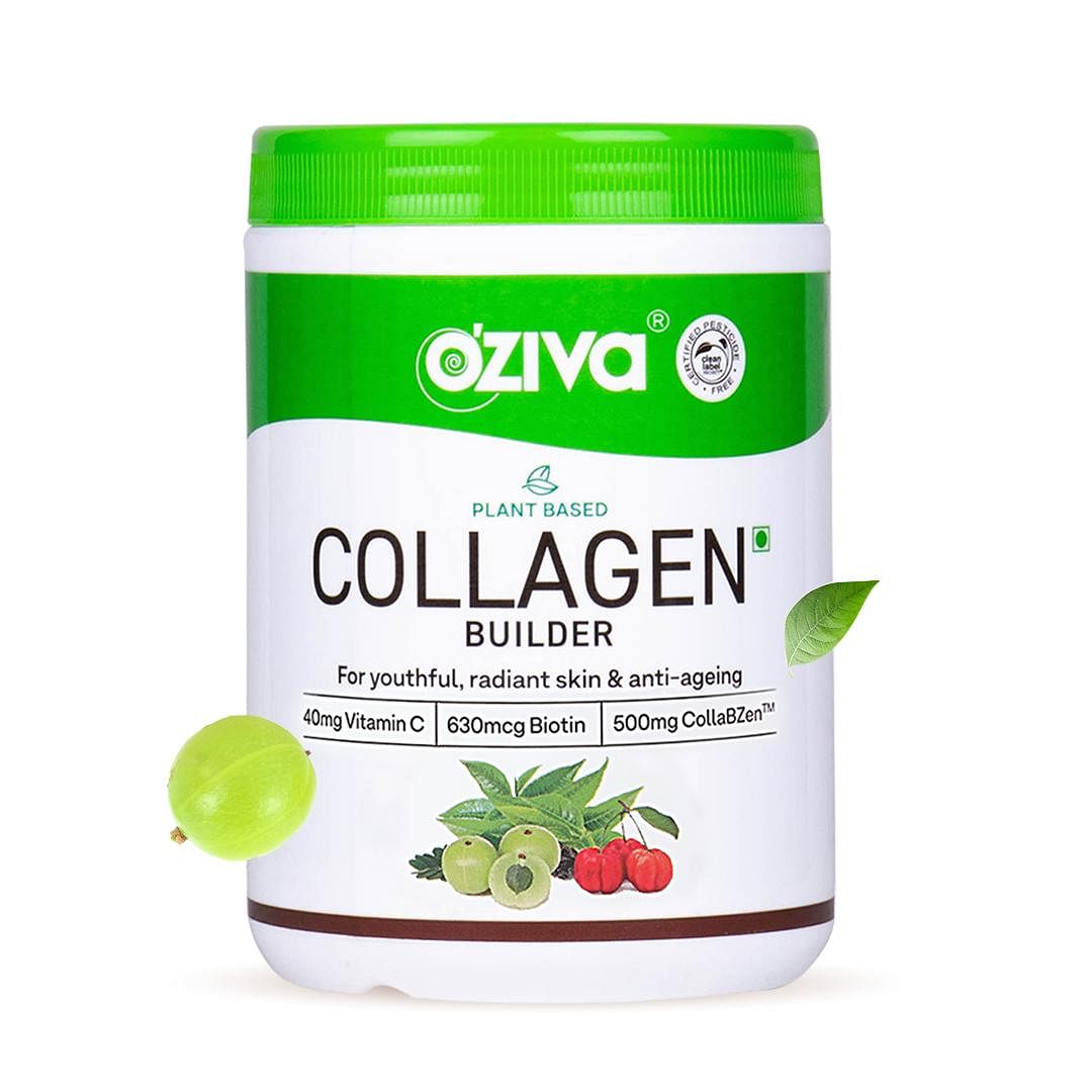 OZiva Plant Based Collagen Builder for Glowing Skin, Biotin, Silica, Vitamin C, 500g Pack (2x250g)