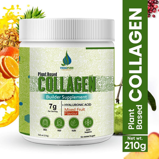 Vedapure Plant-Based Skin Collagen Builder, 210g, Mixed Fruit, with Hyaluronic Acid, Biotin, Vitamins E & C for Healthy Skin, Joints, Hair, Nails.