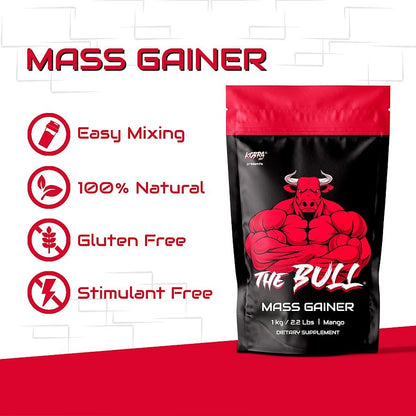 Kobra Labs The Bull Mass Gainer with 23 Vitamins  Minerals High Protein and Calories 1kg Mango