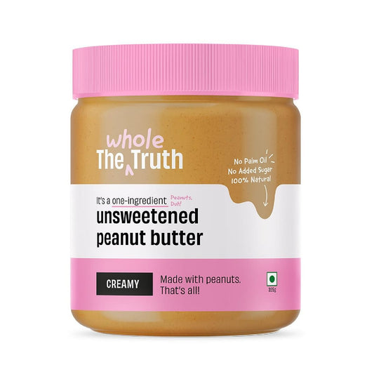 The Whole Truth - Unsweetened Peanut Butter  325g  Creamy  No Added Sugar  No Artificial Sweeteners  Vegan  No Gluten  No Preservatives  100 Natural