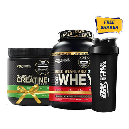 Optimum Nutrition Gold Standard Whey Protein 2.27 kg - Double Rich Chocolate & Micronized Creatine Powder 250g Unflavored with Free Shaker