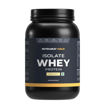 Nutrabay Gold Whey Protein Isolate, 26g Protein, Digestive Enzymes, Vitamins, Minerals, Muscle Support, Recovery - Malai Kulfi 1kg