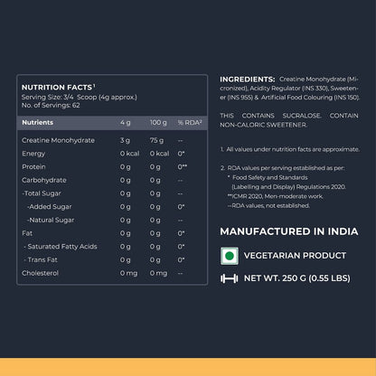 Nutrabay Gold Micronized Creatine Monohydrate 250g  62 Serving  Cola Flavor  Greater Strength