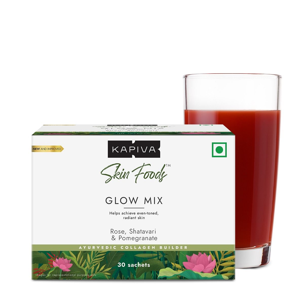 Kapiva Skin Foods Glow Mix  30 Sachets  Rose Shatavari  Pomegranate  Reduce pigmentation  Fight dark circle