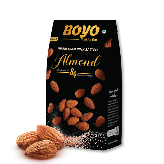 BOYO Roasted Almonds 200g Himalayan Pink Salted Badam Healthy Roasted Snack