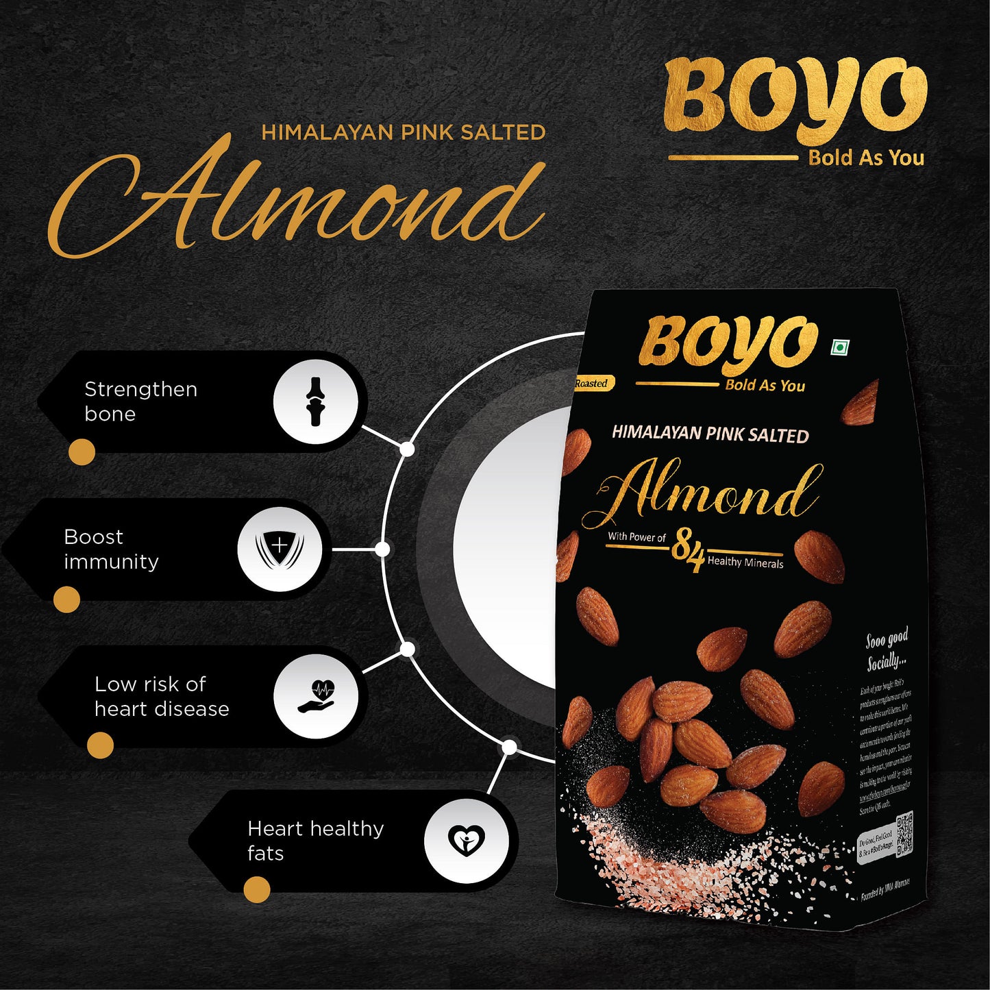 BOYO Roasted Almonds 200g Himalayan Pink Salted Badam Healthy Roasted Snack