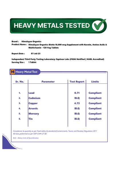 Vlados Himalayan Organics Biotin 10000 mcg Supplement with Keratin Amino Acids  Multivitamin - 120 Veg Tablets