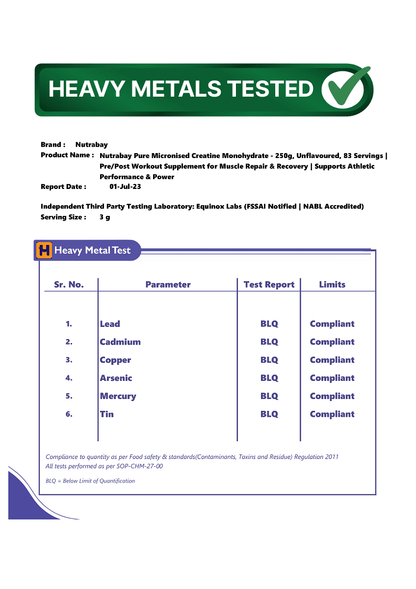 Nutrabay Pure Micronised Creatine Monohydrate, Unflavoured, Pre/Post Workout Supplement for Muscle Repair, Recovery, Athletic Performance, Power