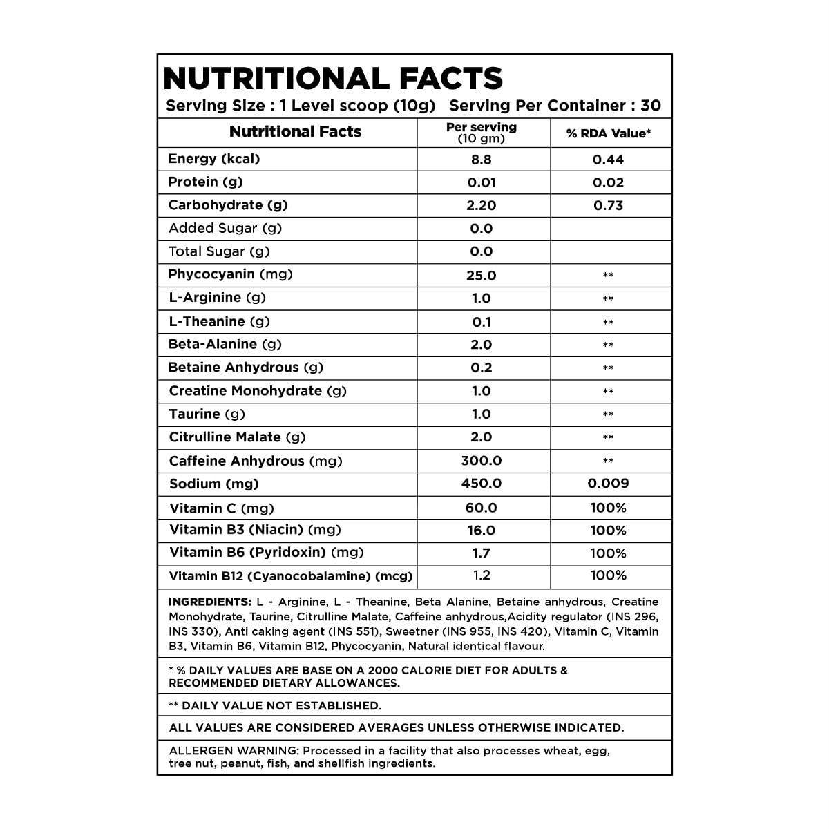 Bolt Nutrition Pre Workout: Caffeine, Citrulline, B-Alanine, Taurine. Explosive Energy, Pump, Focus. 300g, 30 Servings, Orange Tangy.