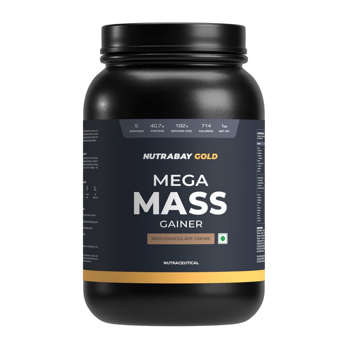 NUTRABAY Gold Mega Mass Gainer Protein Powder 2Kg - 40g Protein, 714 Calories, 7.8g BCAAs, Easy Digesting for Men & Women.