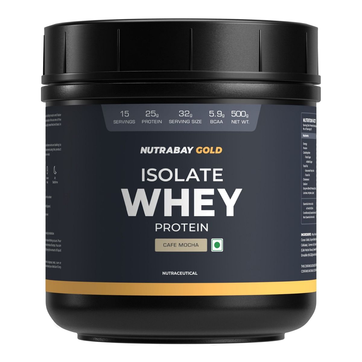 Nutrabay Gold 100 Whey Protein Isolate with Digestive Enzymes - 25g Protein  Protein Powder for Muscle Support  Recovery - Caf Mocha 500g