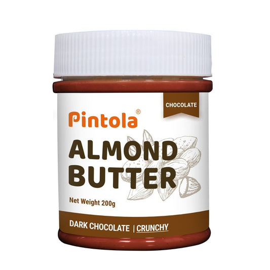 Pintola Almond Butter Dark Chocolate Spread, 200g, Crunchy, Rich in Fiber & Protein, Non-GMO, Gluten-Free, Cholesterol-Free.