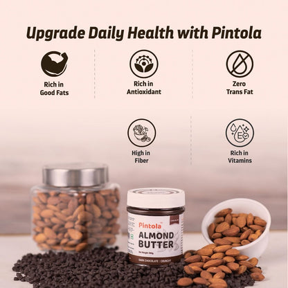 Pintola Almond Butter Dark Chocolate Spread, 200g, Crunchy, Rich in Fiber & Protein, Non-GMO, Gluten-Free, Cholesterol-Free.