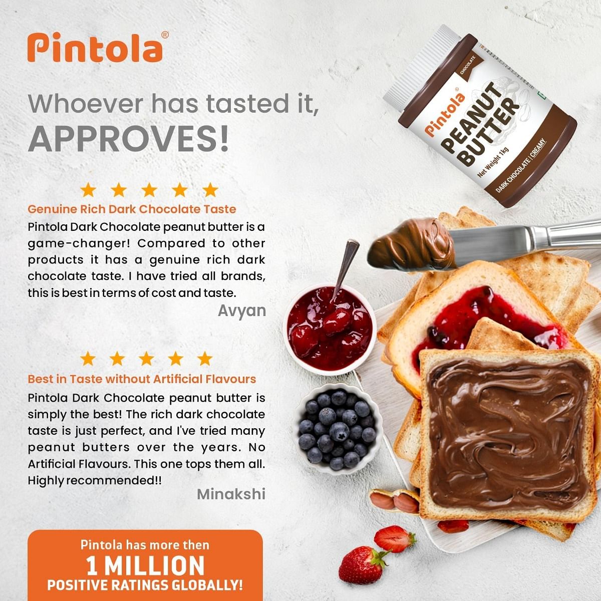 Pintola Choco Spread Peanut Butter: Premium peanuts, rich dark chocolate, Non-GMO, Gluten-Free, Zero Cholesterol, Creamy.