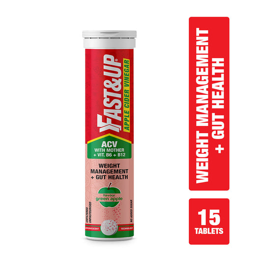 Fast  Up Apple Cider Vinegar with Mother 15 Effervescent Tablets  Added Vit. B6B12  Weight management  Gut Health  Green Apple Flavor