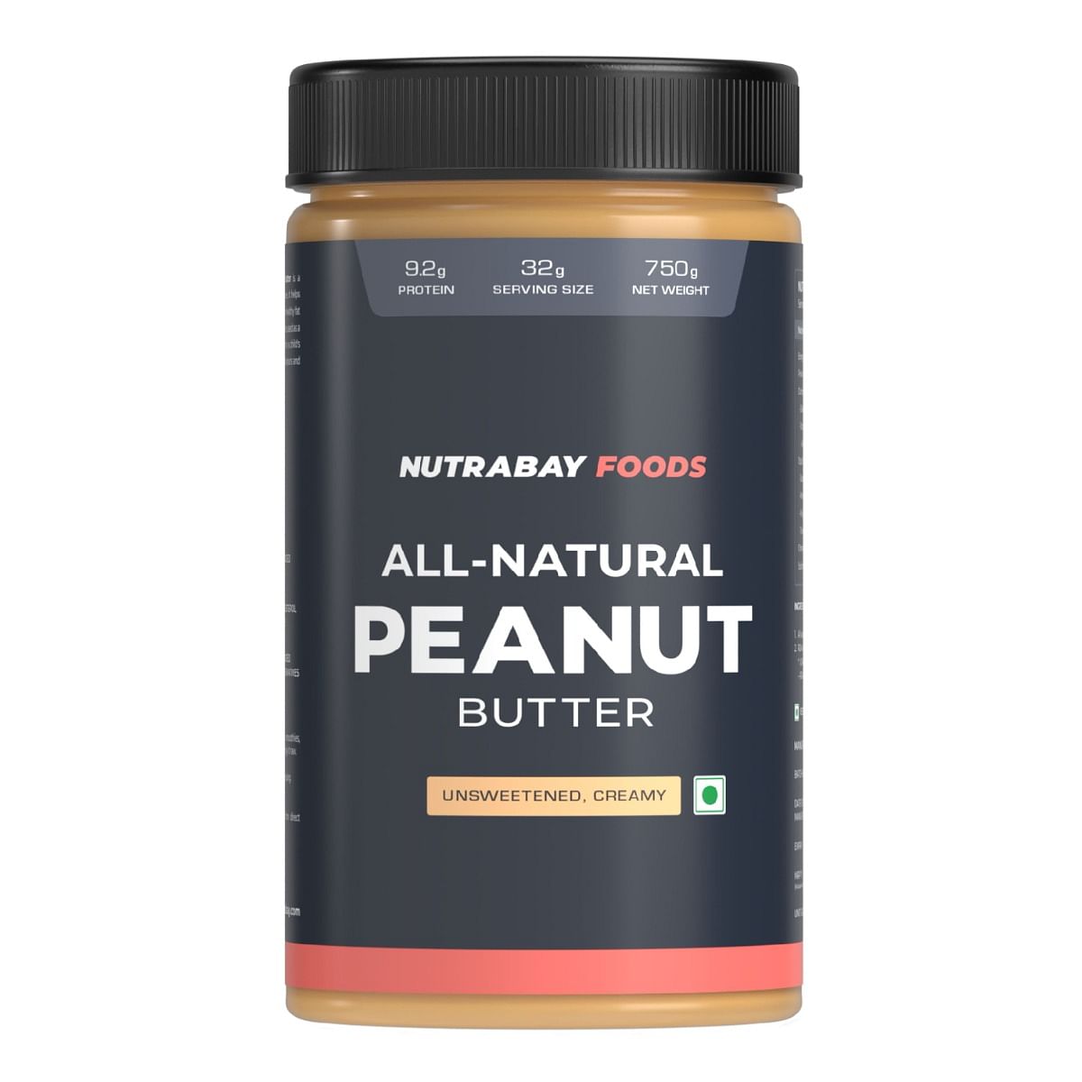 Nutrabay Foods All-Natural Peanut Butter Creamy - Unsweetened  100 Roasted Peanuts 28g Protein Zero Cholesterol Vegan Gluten Free Non GMO